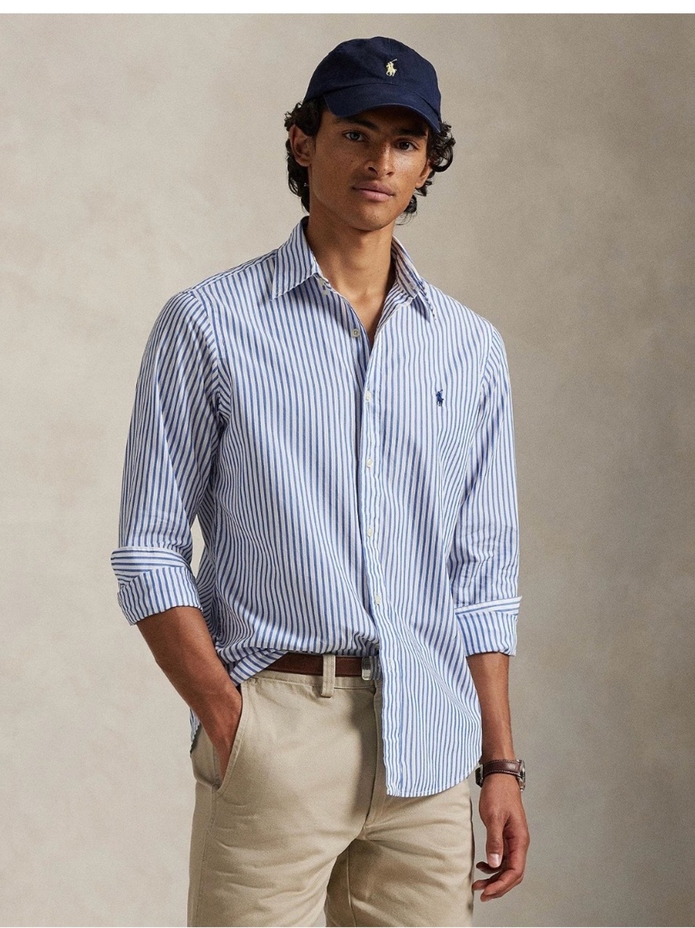 Polo by Ralph Lauren Blue and White Striped Cotton Button-Down Shirt